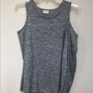 Open shoulder soft gray long-sleeve shirt